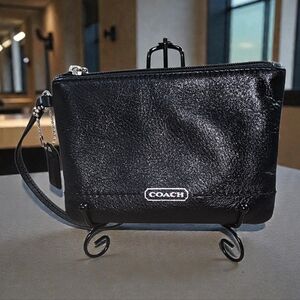 Coach Small Black Pebbled Leather Wristlet